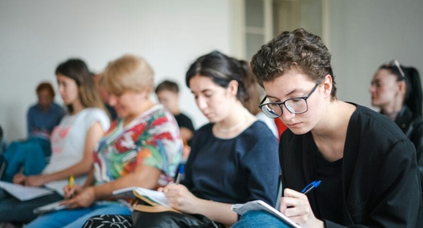 a group of students in a classroom