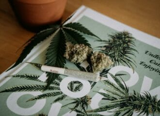 cannabis pre rolls laying on top of magazine on table