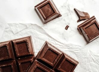 Homemade chocolate bar cut into squares